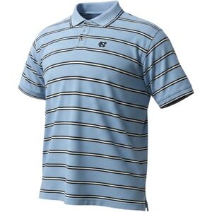 Three Square UNC Tar Heels Polo Shirt Mens XXL Blue Striped Short Sleeve Cotton‎